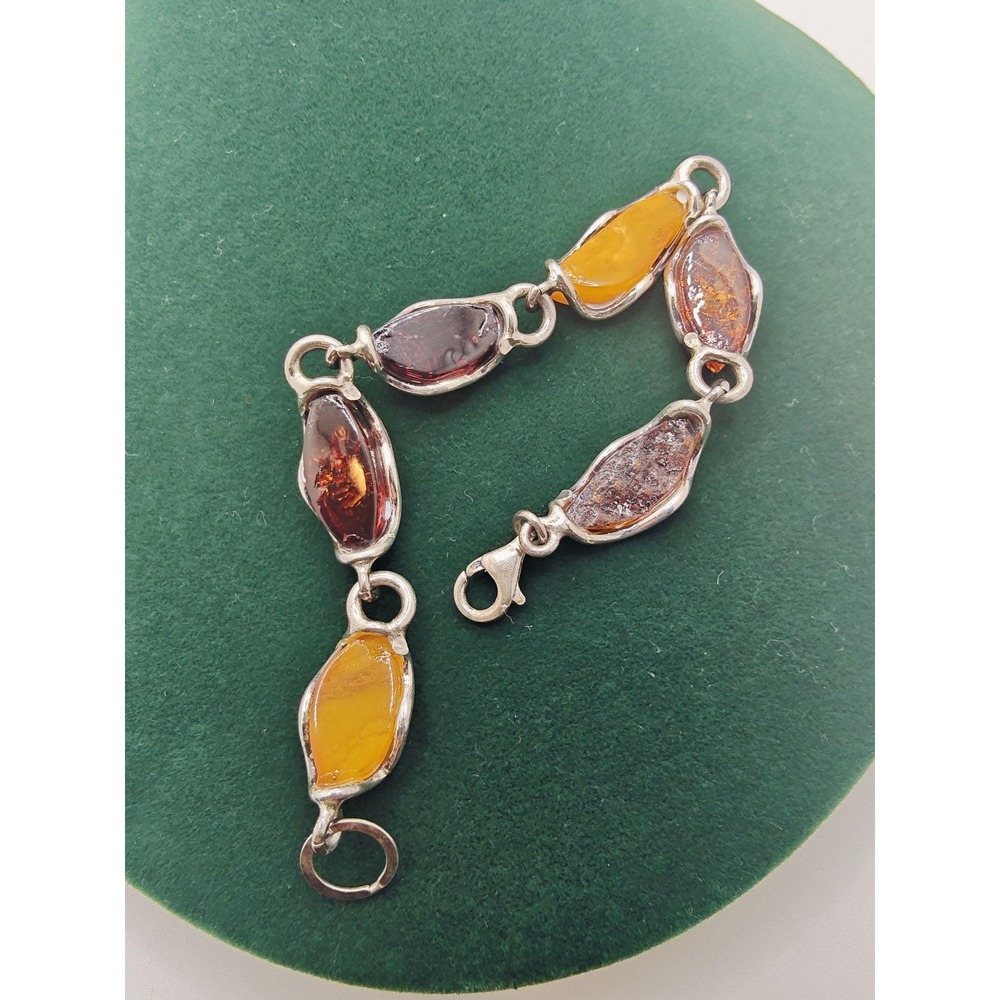 Artisan Baltic Amber Multicor Large Sterling Silver‎ Bracelet. Unique - Picture 2 of 4